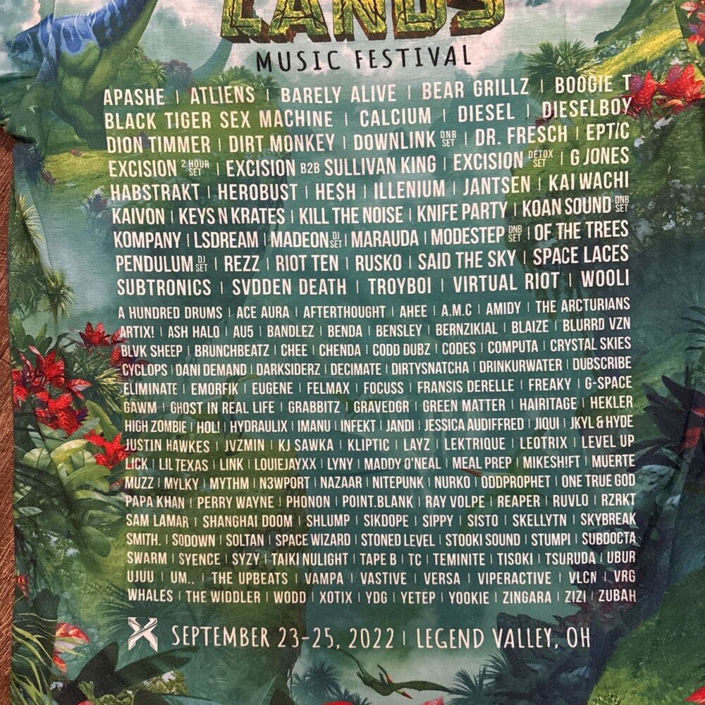 Excision LOST LANDS Music Festival T-Shirt (2022) MEDIUM Dinosaur Allover AOP - Picture 6 of 6